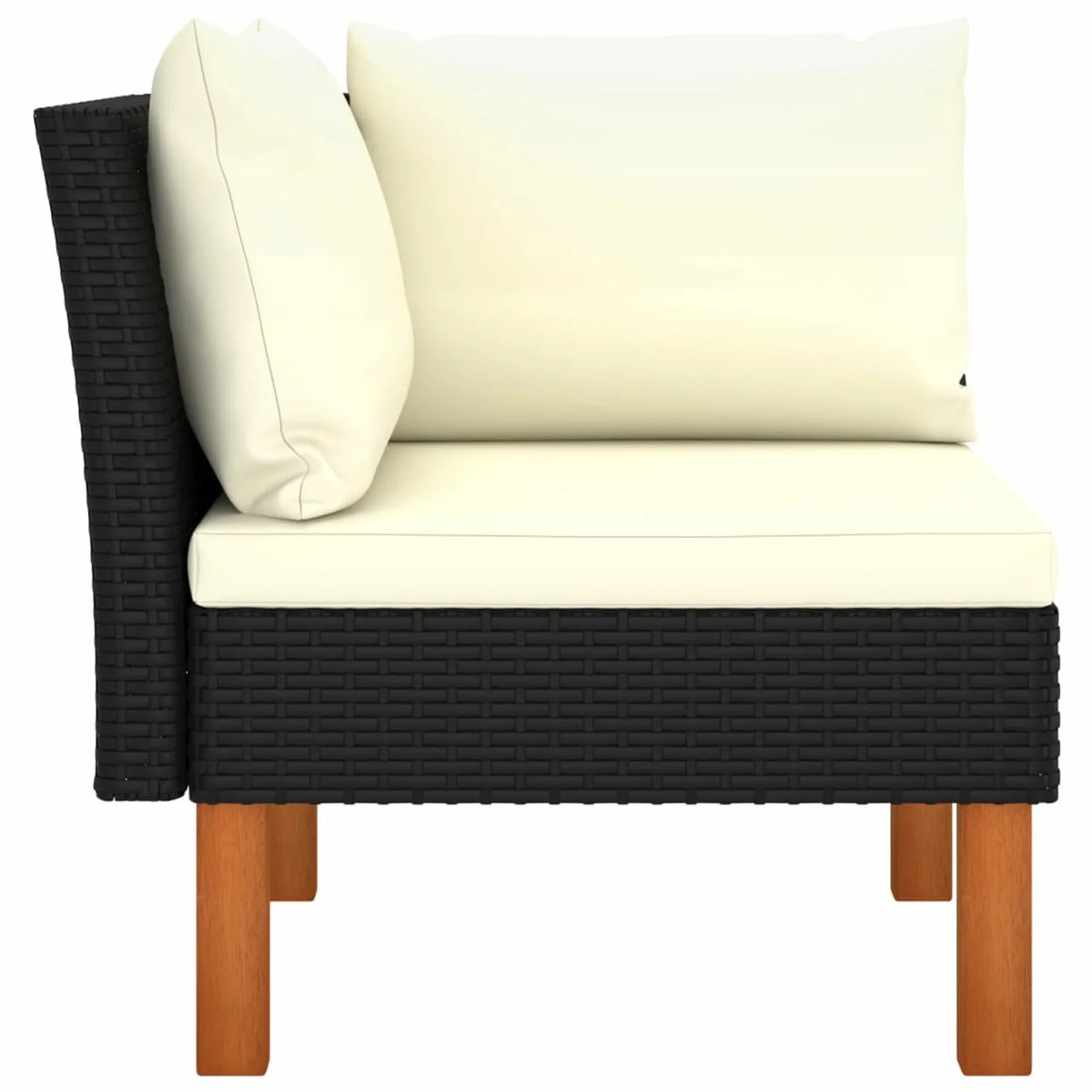 Cream White Black Poly Rattan Eucalyptus Wood Corner Sofa F177373