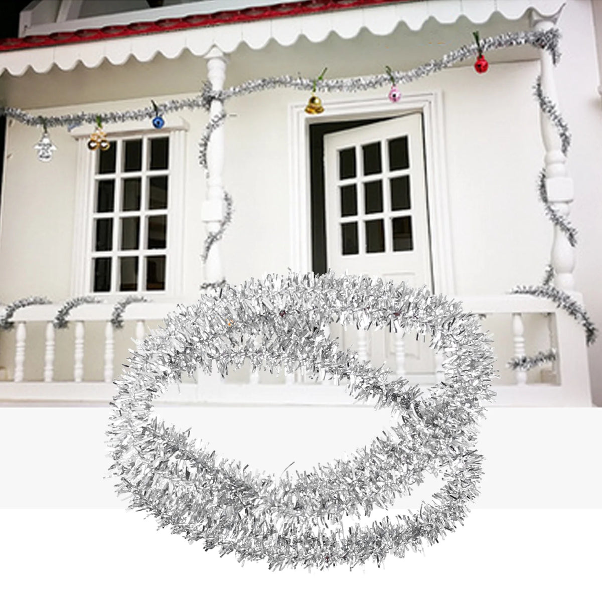 1:12 Dollhouse Christmas Tinsel Garland Miniature Metallic Foil Garland Decoration B66984