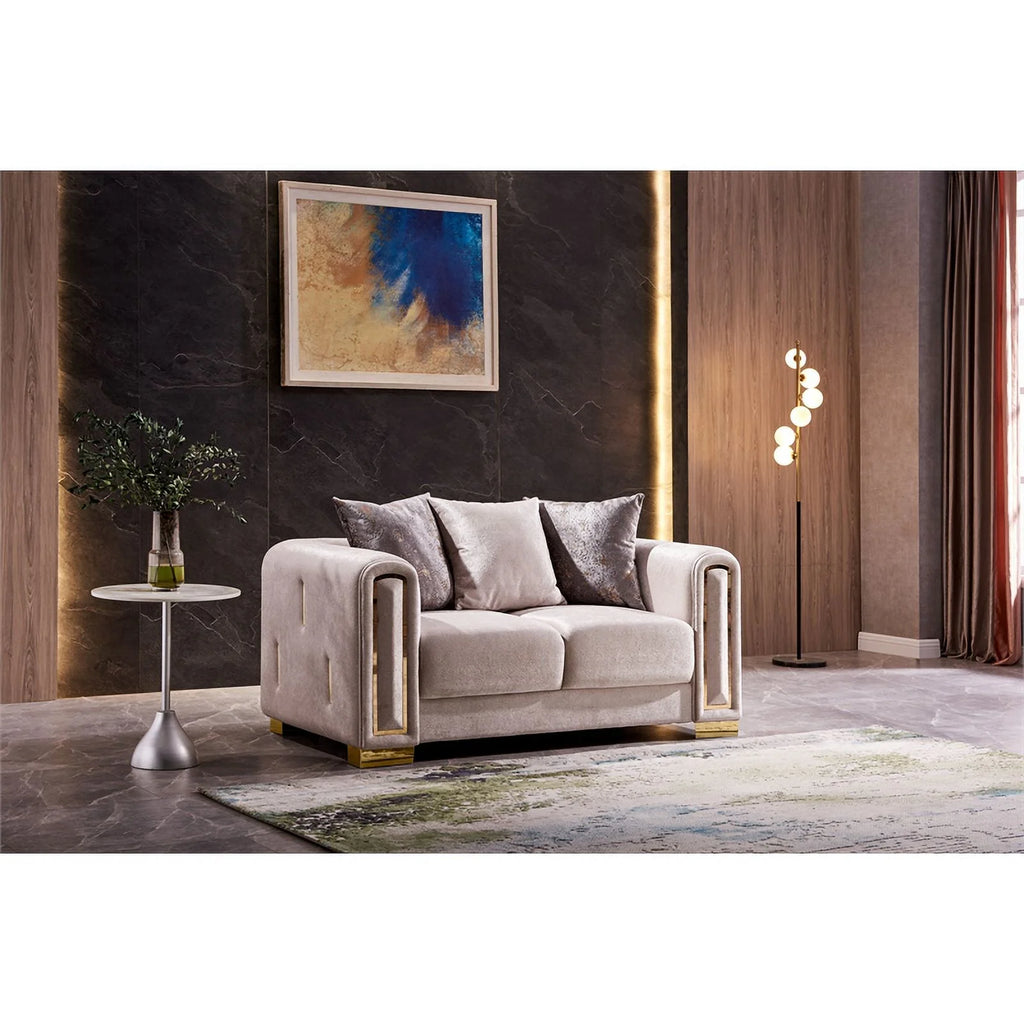 Beige Velvet Fabric 2Pc Living Room Set With Wood X279008