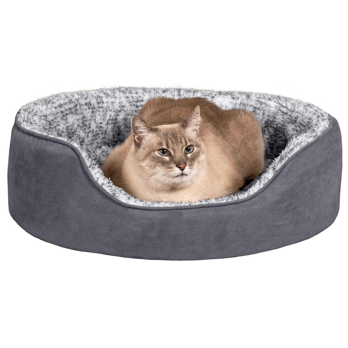 Two-Tone Fur & Suede Oval Dog Bed B45862