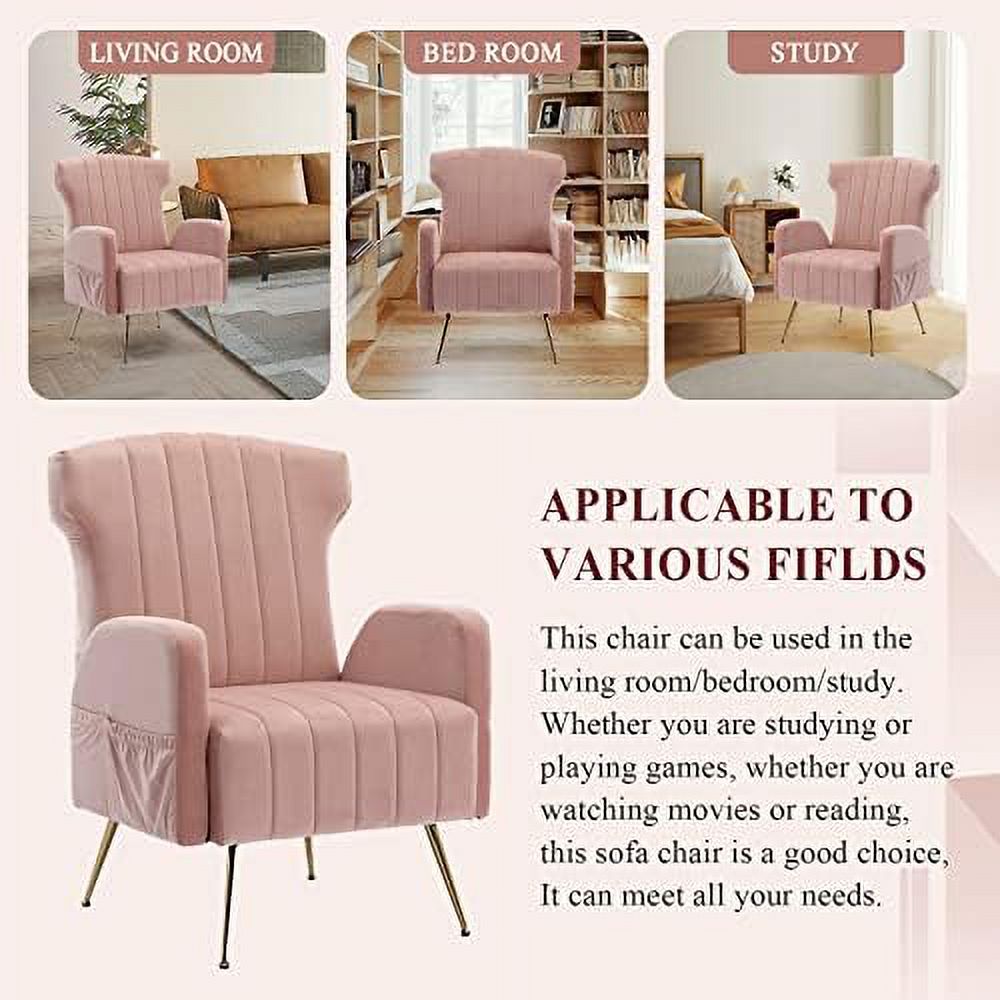 Brown Velvet Wing Back Accent Chair with Metal Gold Legs Q45573