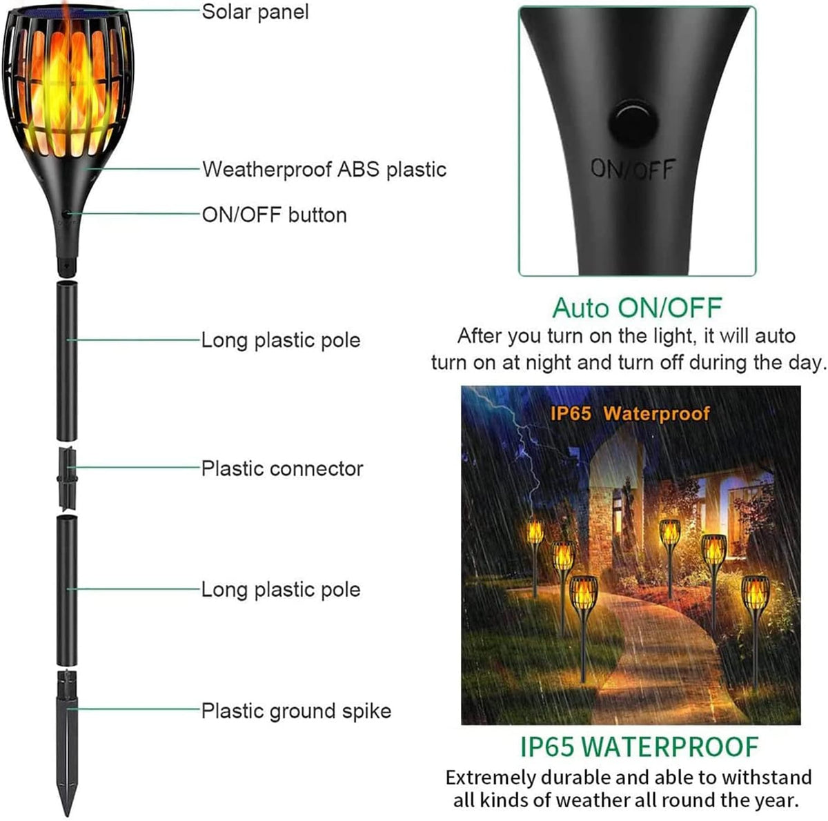 Solar Torch Lights with Flickering Flames J783612