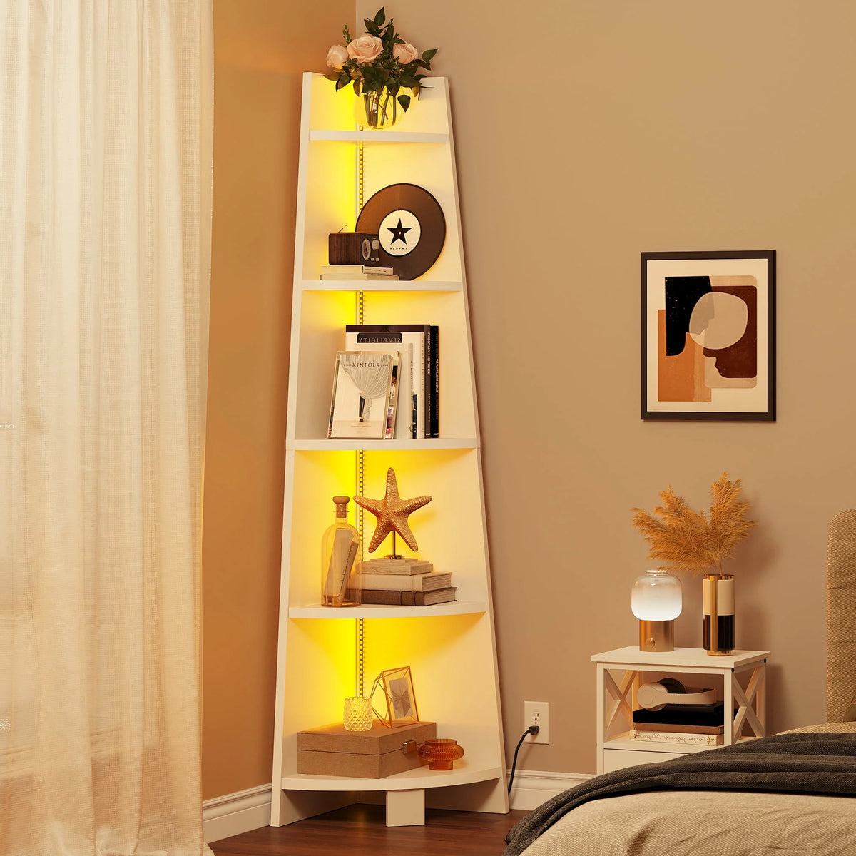 White 5 Tier Corner Shelf with Led Light C924607