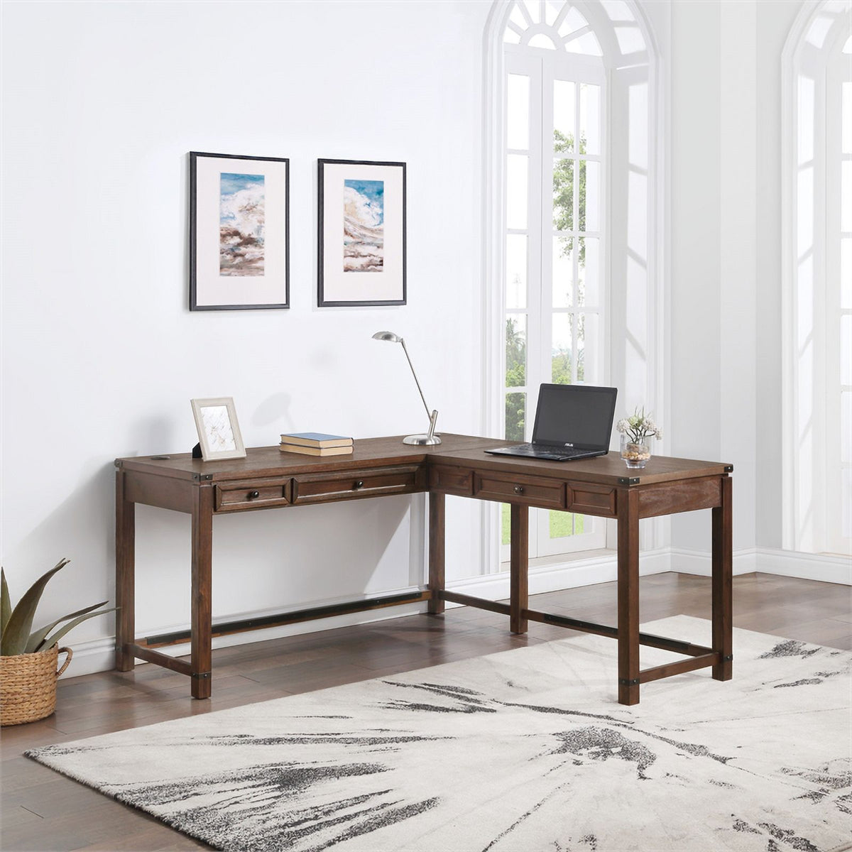 Brushed Walnut Engineered Wood Sit-to-Stand L-Desk K152741