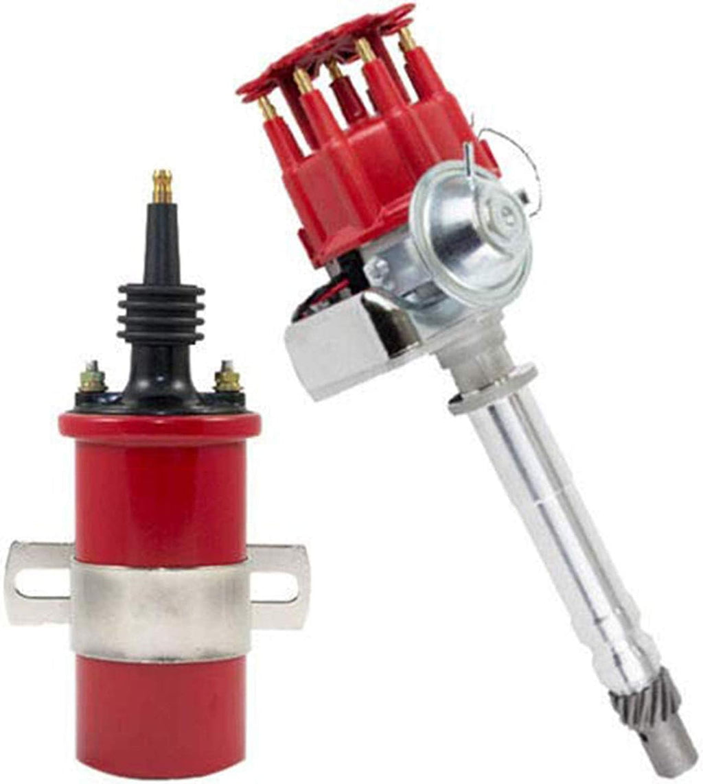 Red Cap Distributor Coil and Red 8mm Spark Plug Wires Set Q3417