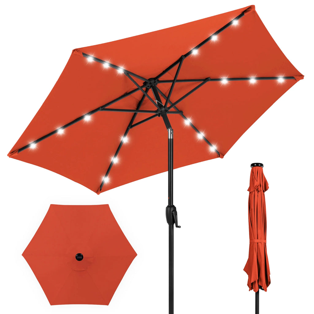 7.5ft Solar Patio Umbrella with Tilt, Crank, LED Lights G780808