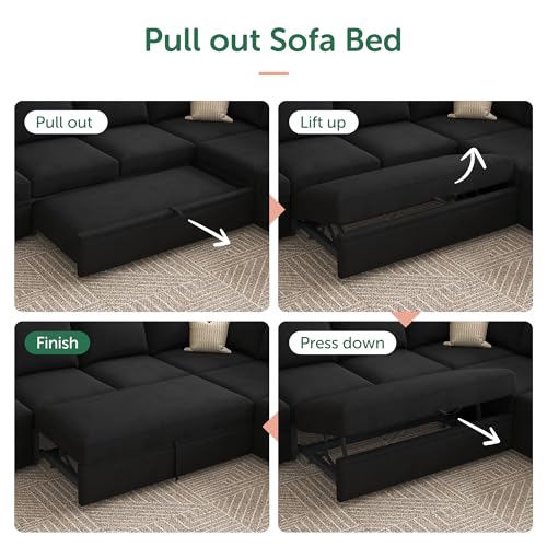 Beige Modular Sectional Sleeper Sofa Bed with Storage Ottoman T3923
