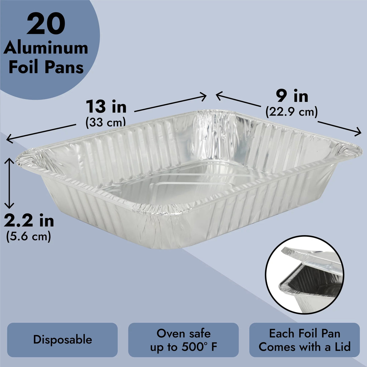 20 Pack Half Size Aluminum Pans with Lids U82457
