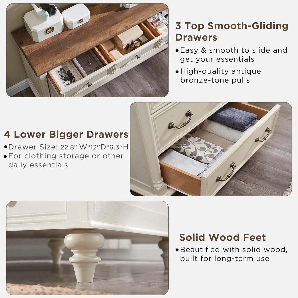 Antique White 7 Drawer Wood Dresser D409610