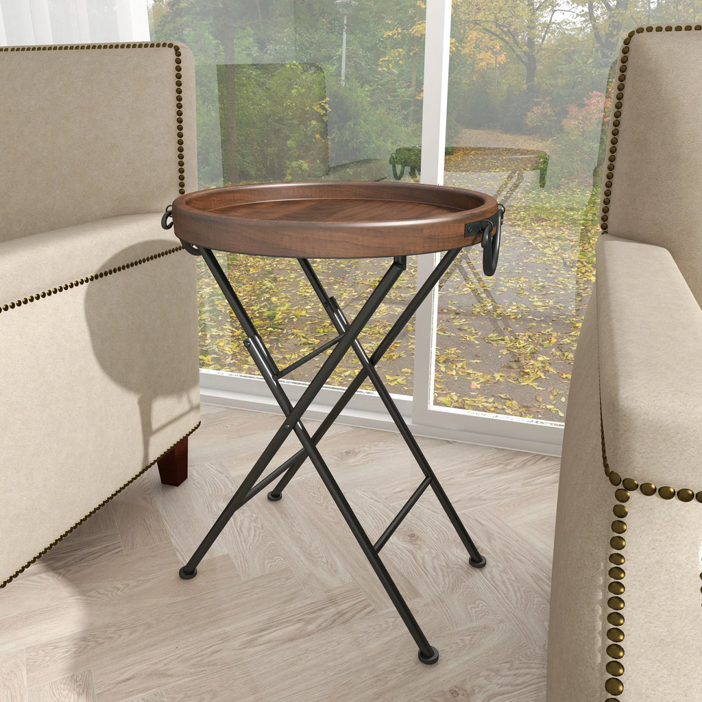 20" x 28" Black Metal Accent Table with Brown Wood Top V665753