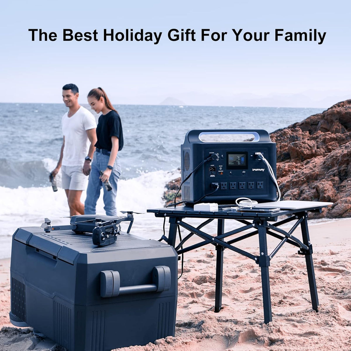 Portable Power Station 1000W, 1228Wh Capacity, 6 AC Outlets D58033