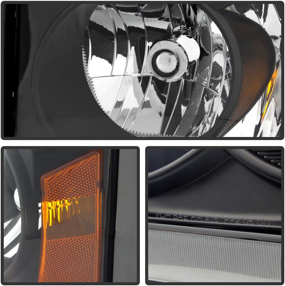 Black 2005-2007 Dodge Dakota Headlights Headlamps Pair P39321