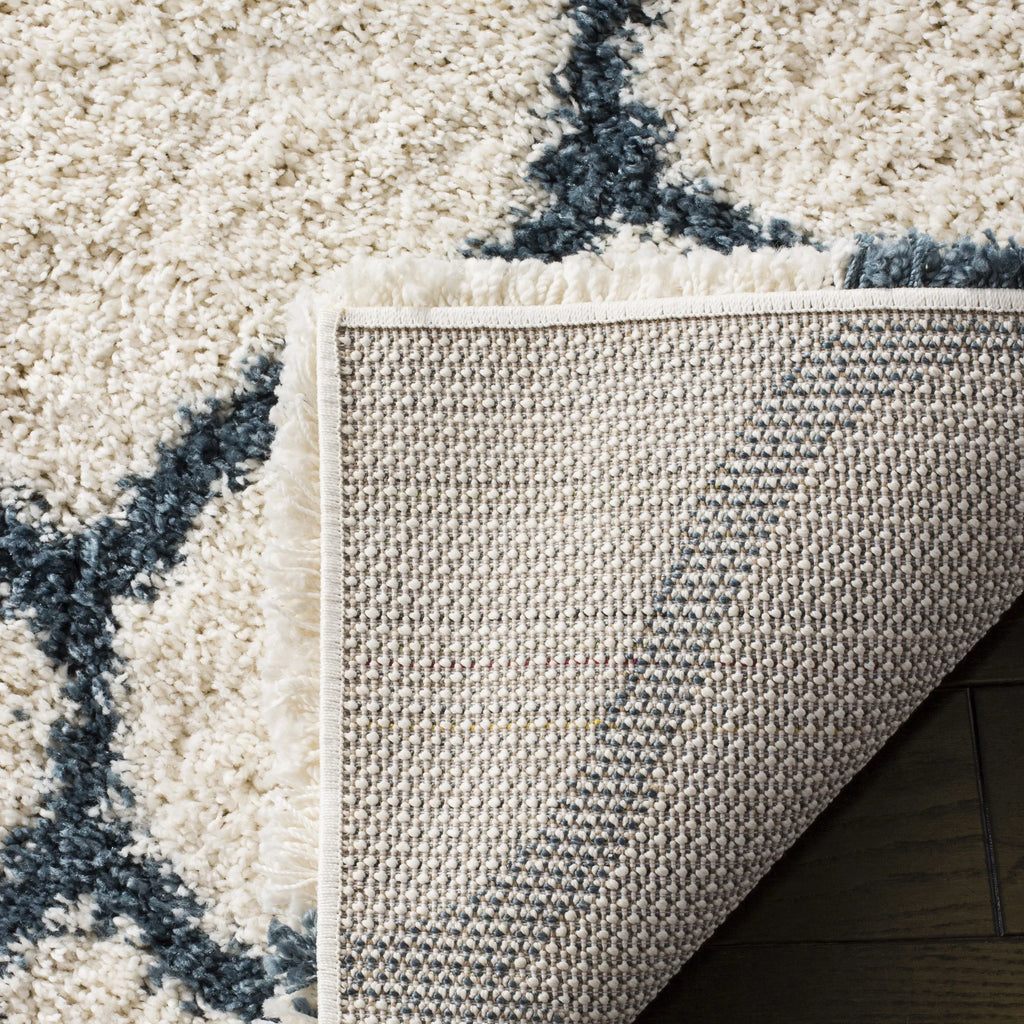 Ivory Slate Blue Geometric Shag Area Rug 7' x 7' Square T244