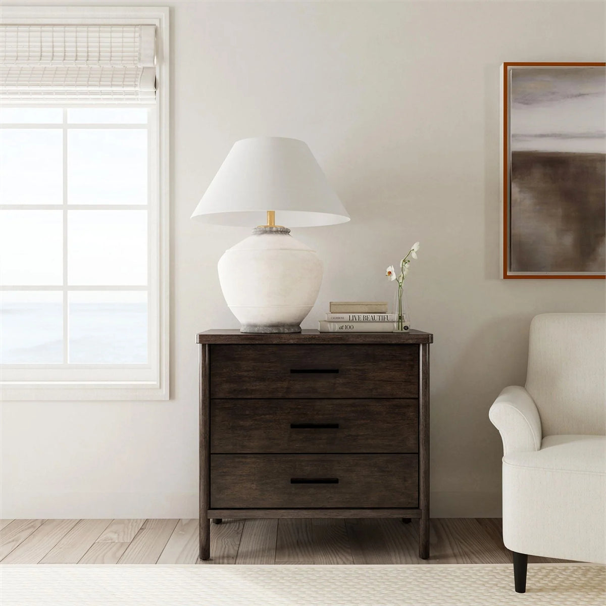 Soft Brown 3 Drawer Wood Dresser Q65701