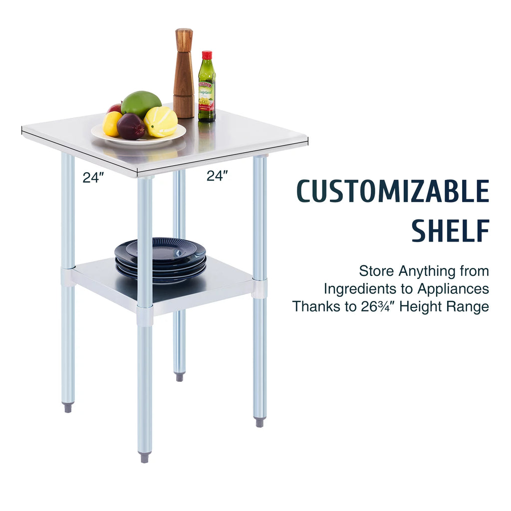 Stainless Steel Prep Table with Adjustable Shelf 24x24 Inch A646