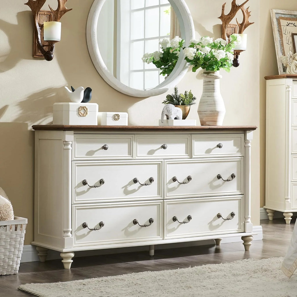 Antique White 7 Drawer Wood Dresser D409610