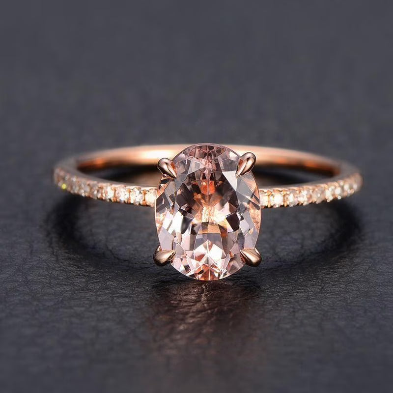 1.75 Carat 8X6mm Oval Cut Morganite And Diamond Moissanite Engagement Ring With 18K Rose Gold Plating S992835