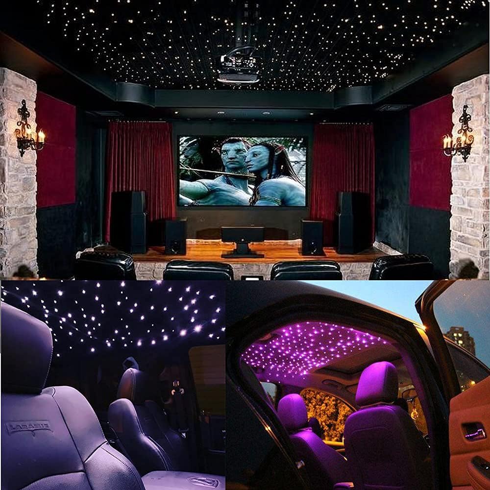 32W Dual Head Fiber Optic Lights Kit with 2000pcs 16.4ft Optical Fiber Cable and 28key Remote E8348