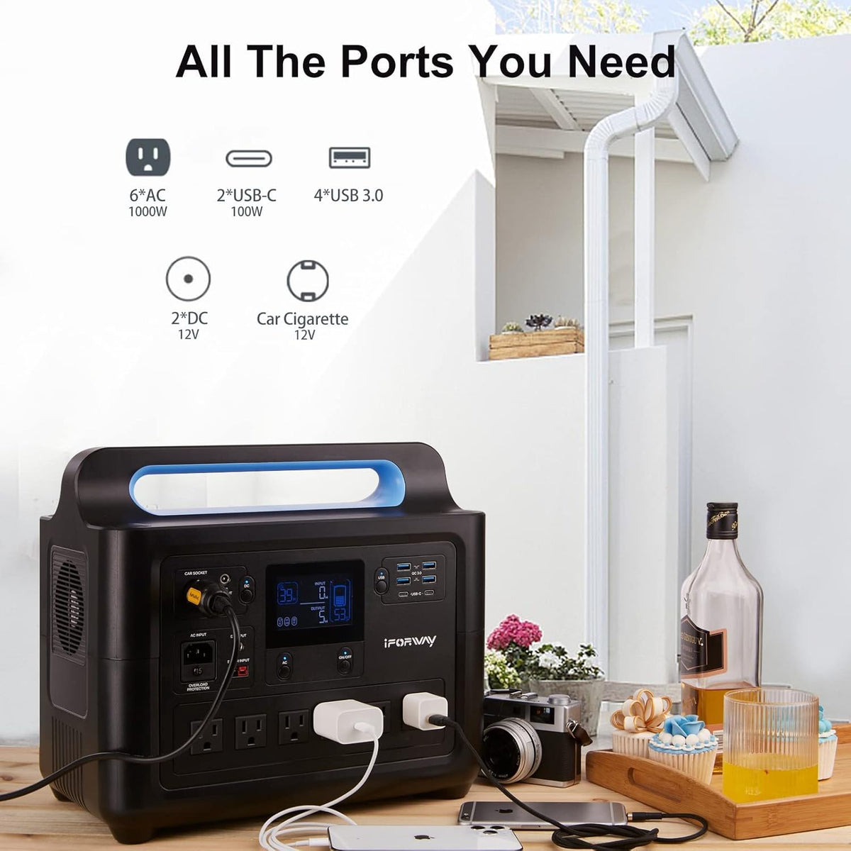 Portable Power Station 1000W, 1228Wh Capacity, 6 AC Outlets D58033
