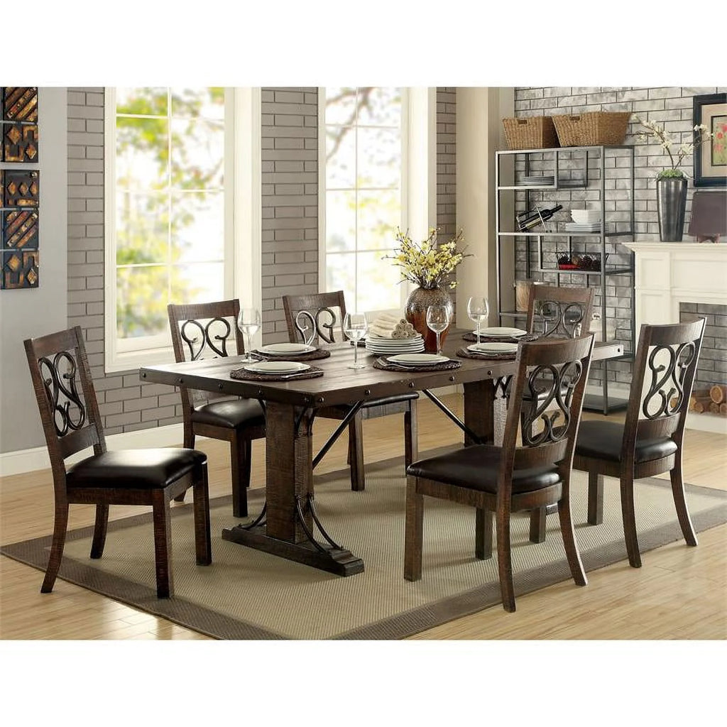 Solid Wood Rectangle Dining Table in Rustic Walnut Y75048
