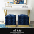 Navy Gold Velvet Cube Ottoman E325