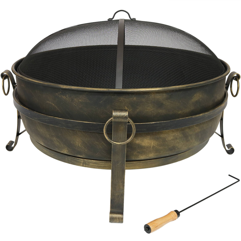 Steel Cauldron Fire Pit with Spark Screen, 34-Inch G1088