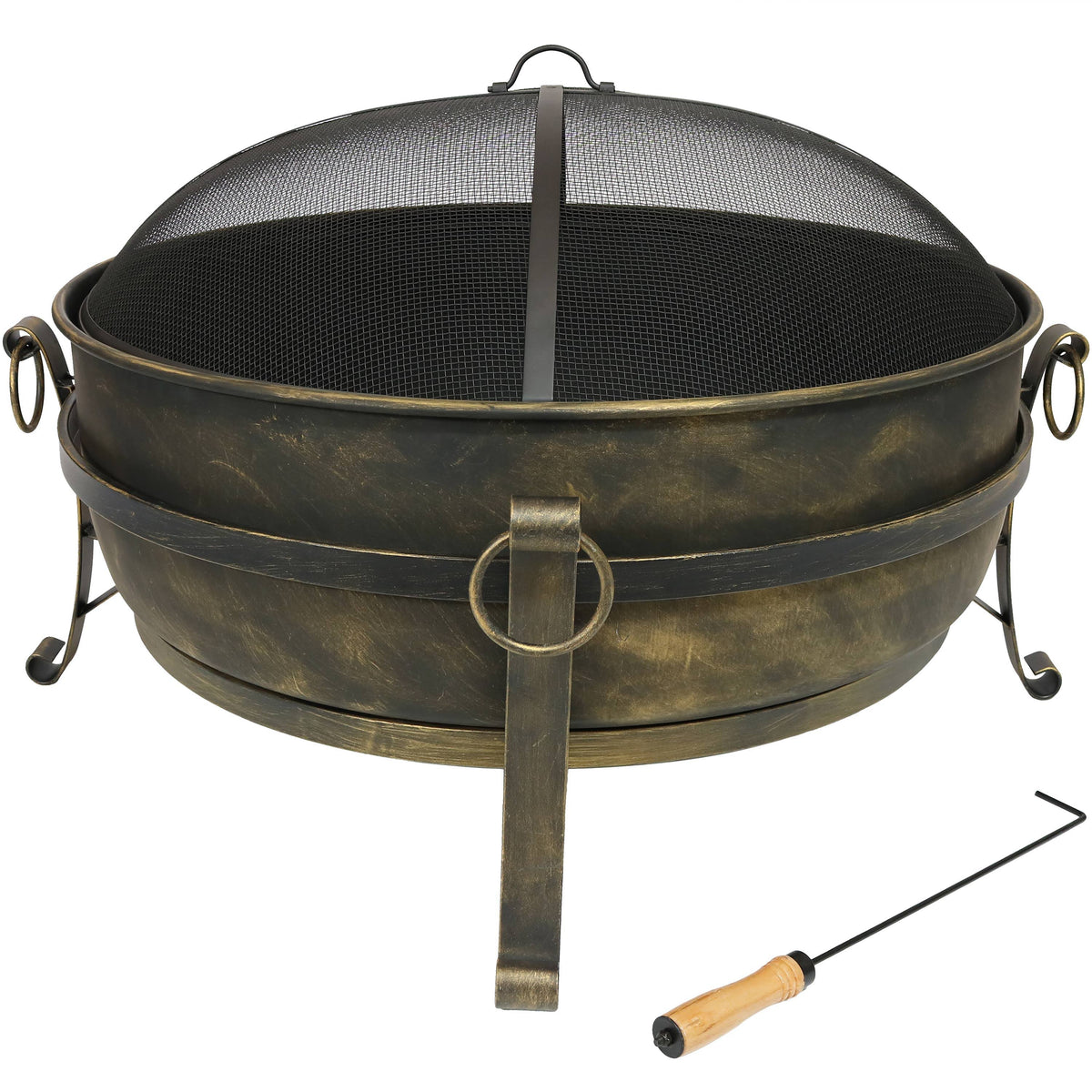 Steel Cauldron Fire Pit with Spark Screen, 34-Inch G1088