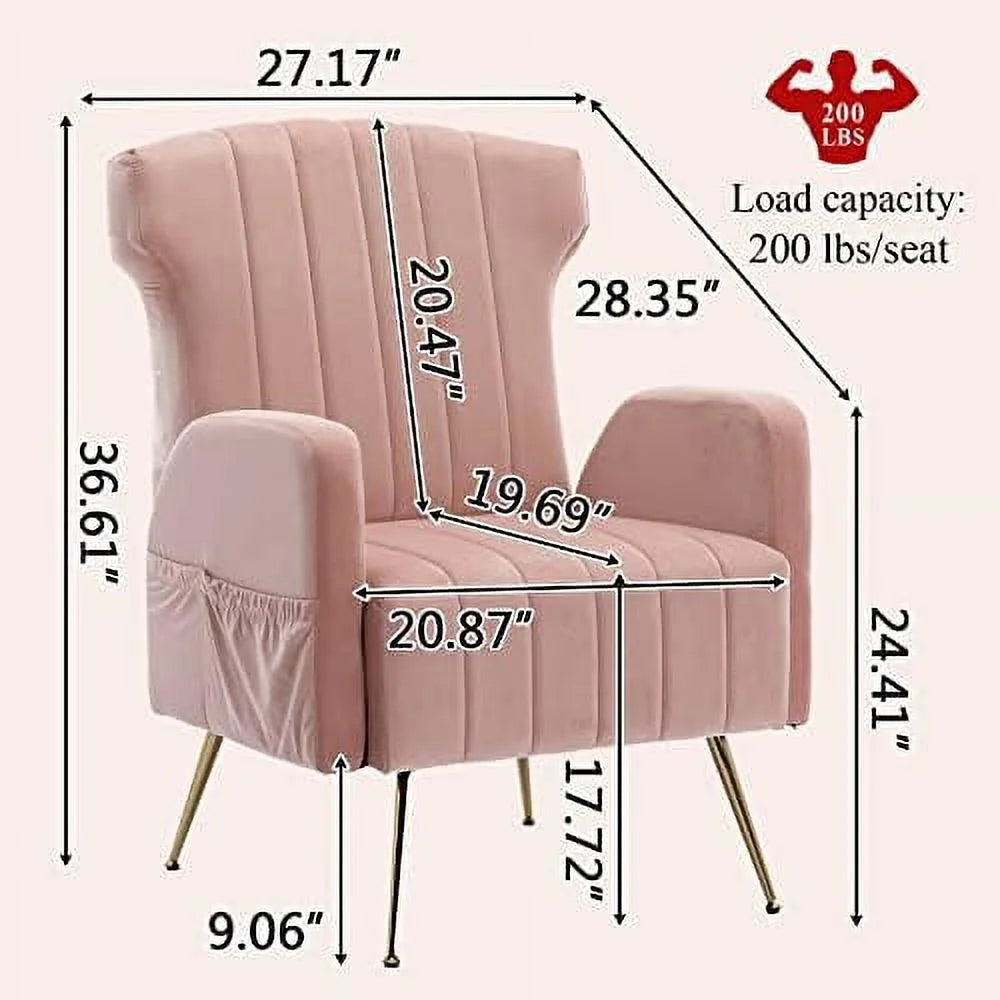 Brown Velvet Wing Back Accent Chair with Metal Gold Legs Q45573
