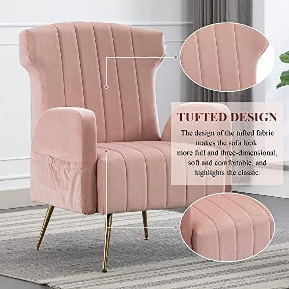 Brown Velvet Wing Back Accent Chair with Metal Gold Legs Q45573
