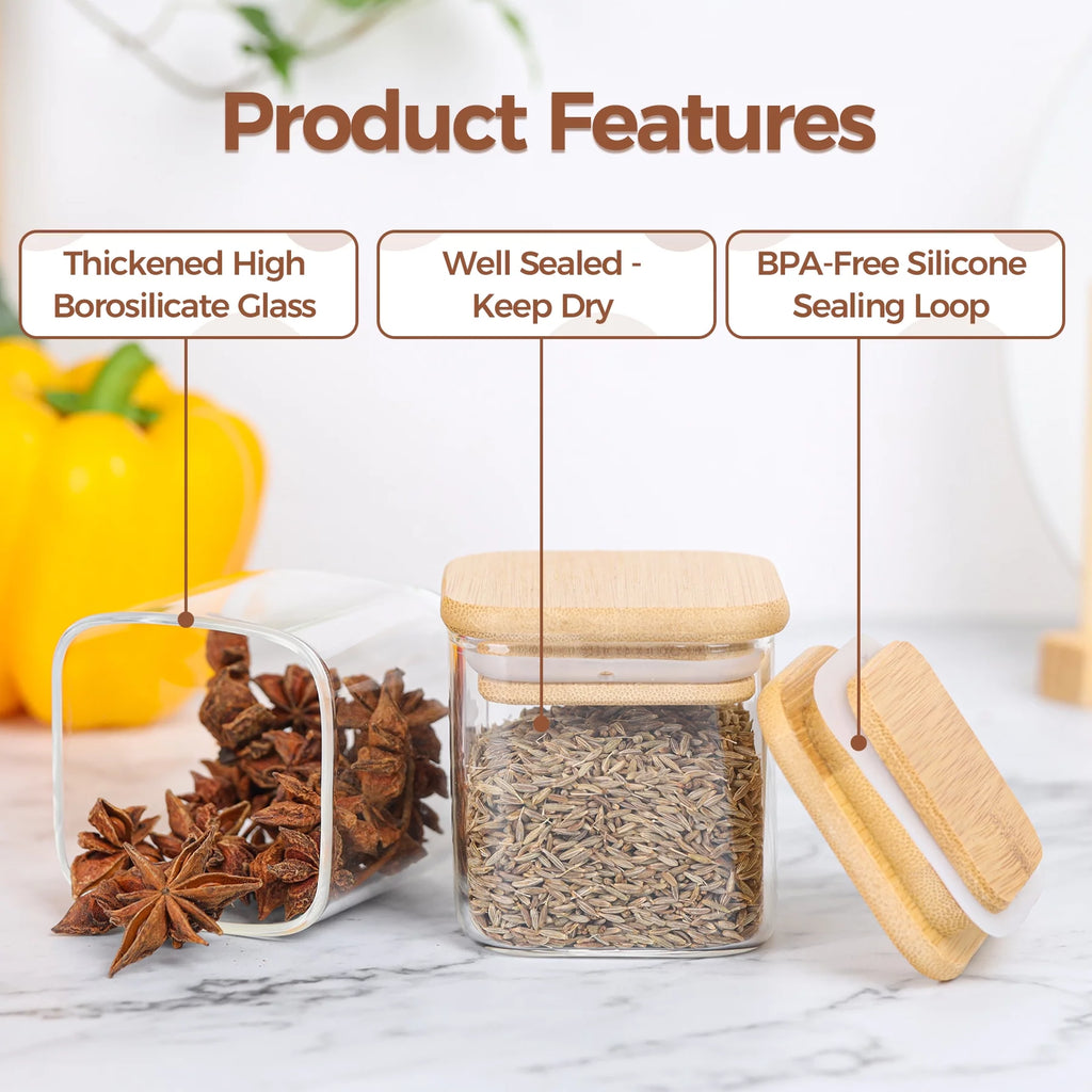 4 oz Set of 12 Glass Spice Jars with Bamboo Lids R161056