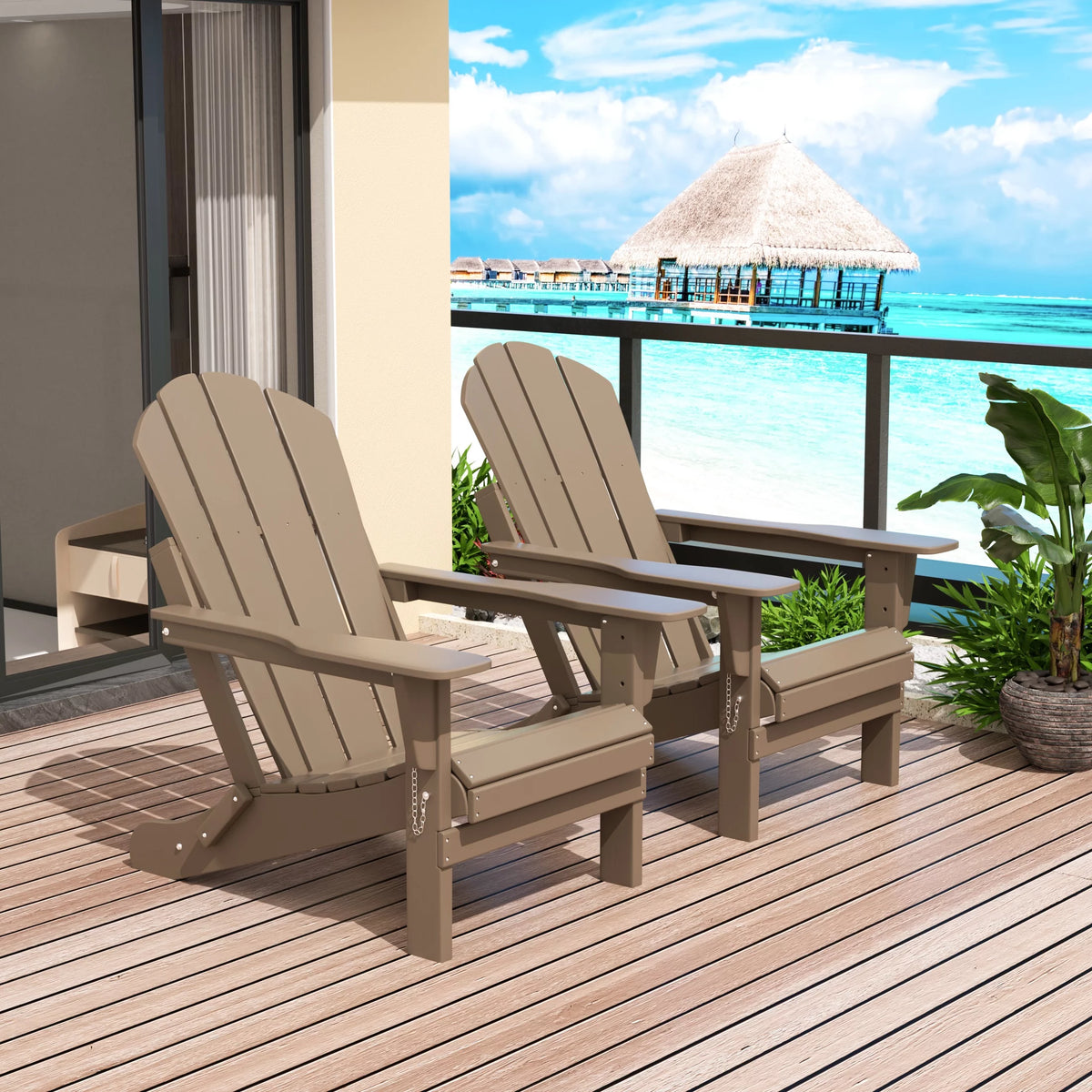 2 Pcs Outdoor Folding HDPE Adirondack Patio Chairs U355