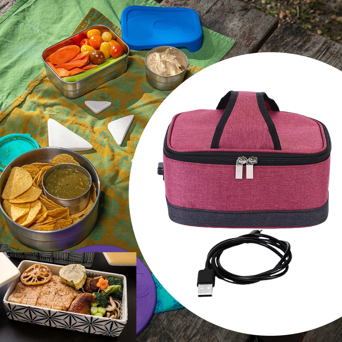 Red Electric Heated Lunch Box Insulation Bag J96672