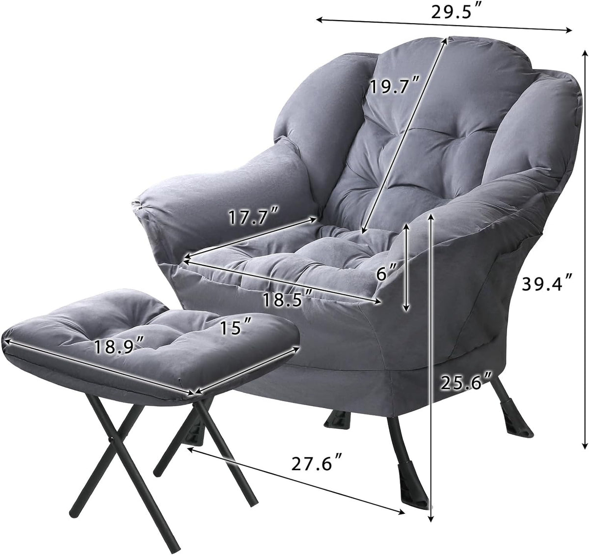 Dark Gray Fabric Accent Lounge Chair with Ottoman N188453