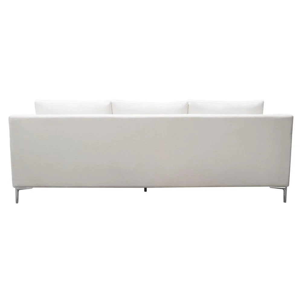 White Linen Sofa with Polished Silver Metal Leg T958