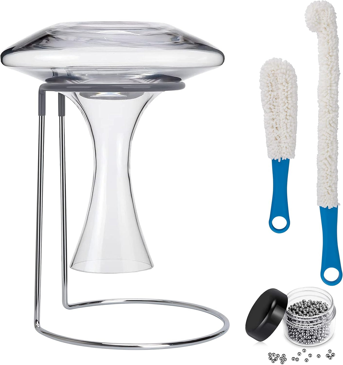 Wine Decanter Drying Stand with Rubber Coated Top, Includes Cleaning Brush and Decanter Cleaning Beads Pack of 2 Y294