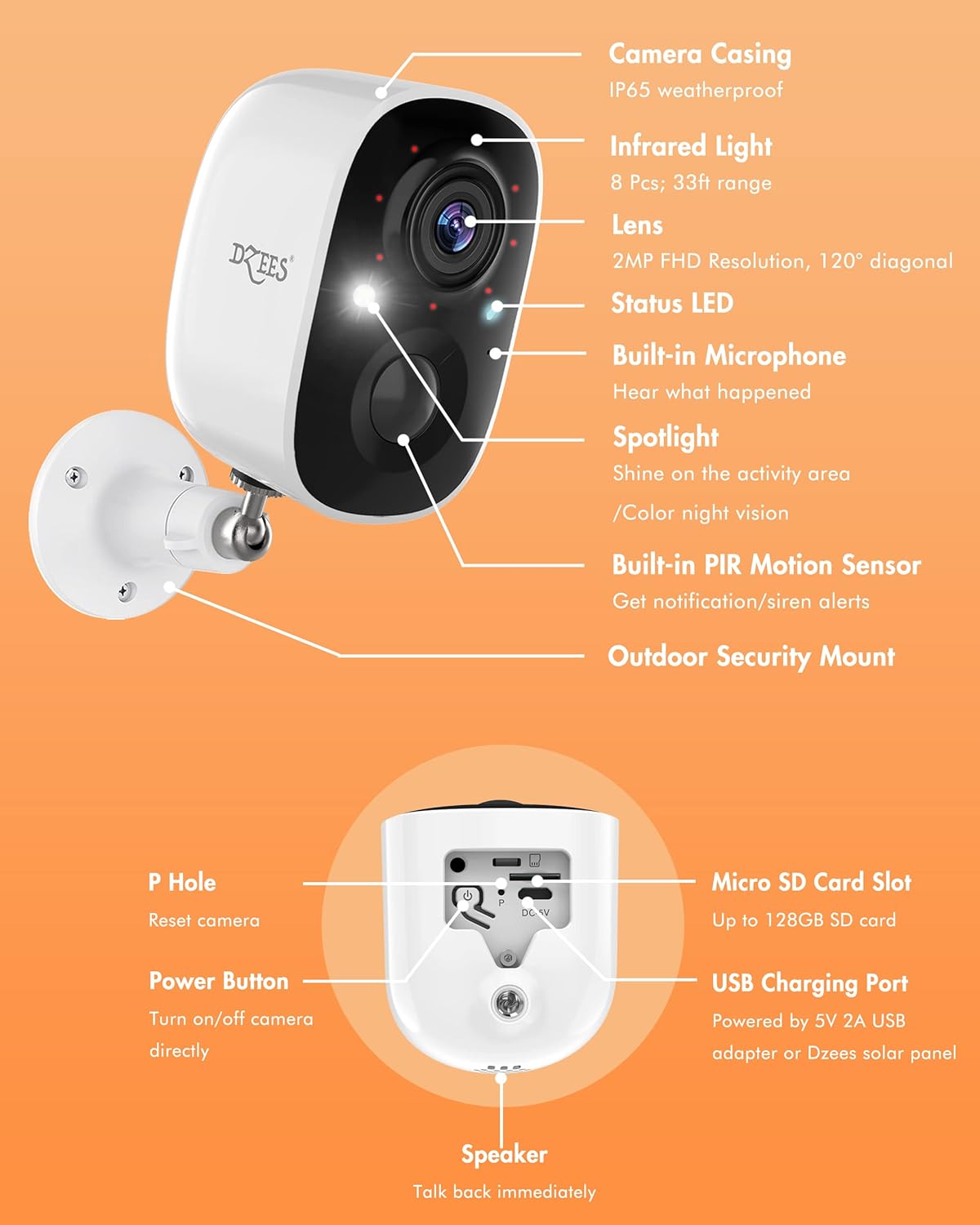 Solar Powered Security Camera Wireless Outdoor WiFi 1080P Color Night Vision with Solar Panel P660