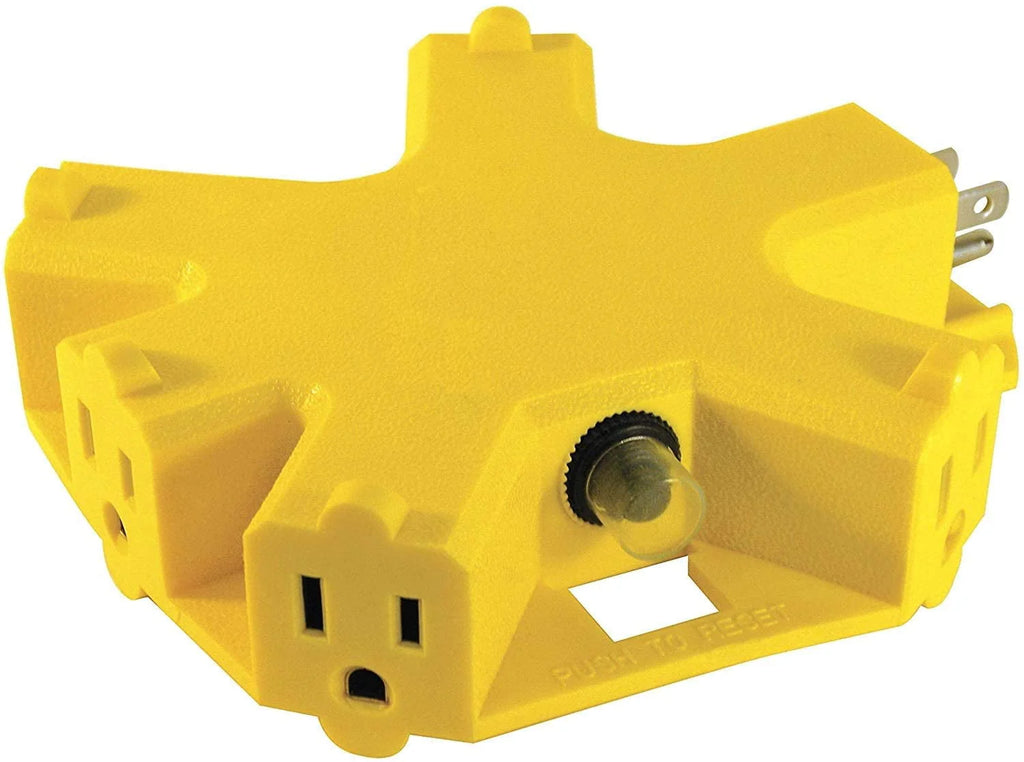 Yellow 100 ft Outdoor Extension Cord with 5 Outlet Adapter K1449