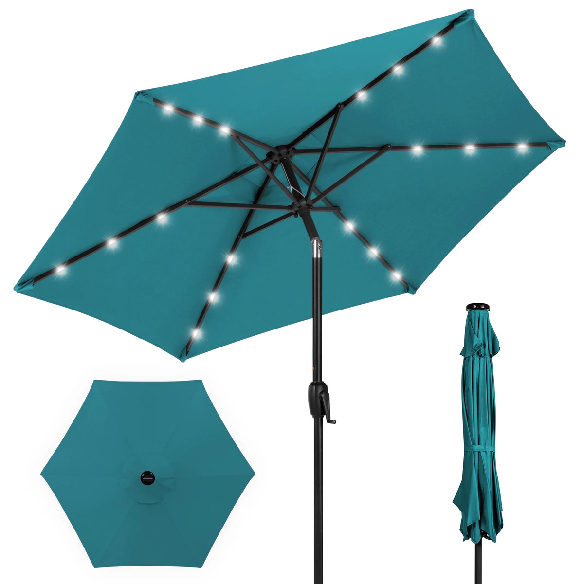 7.5ft Solar Patio Umbrella with Tilt, Crank, LED Lights G780808