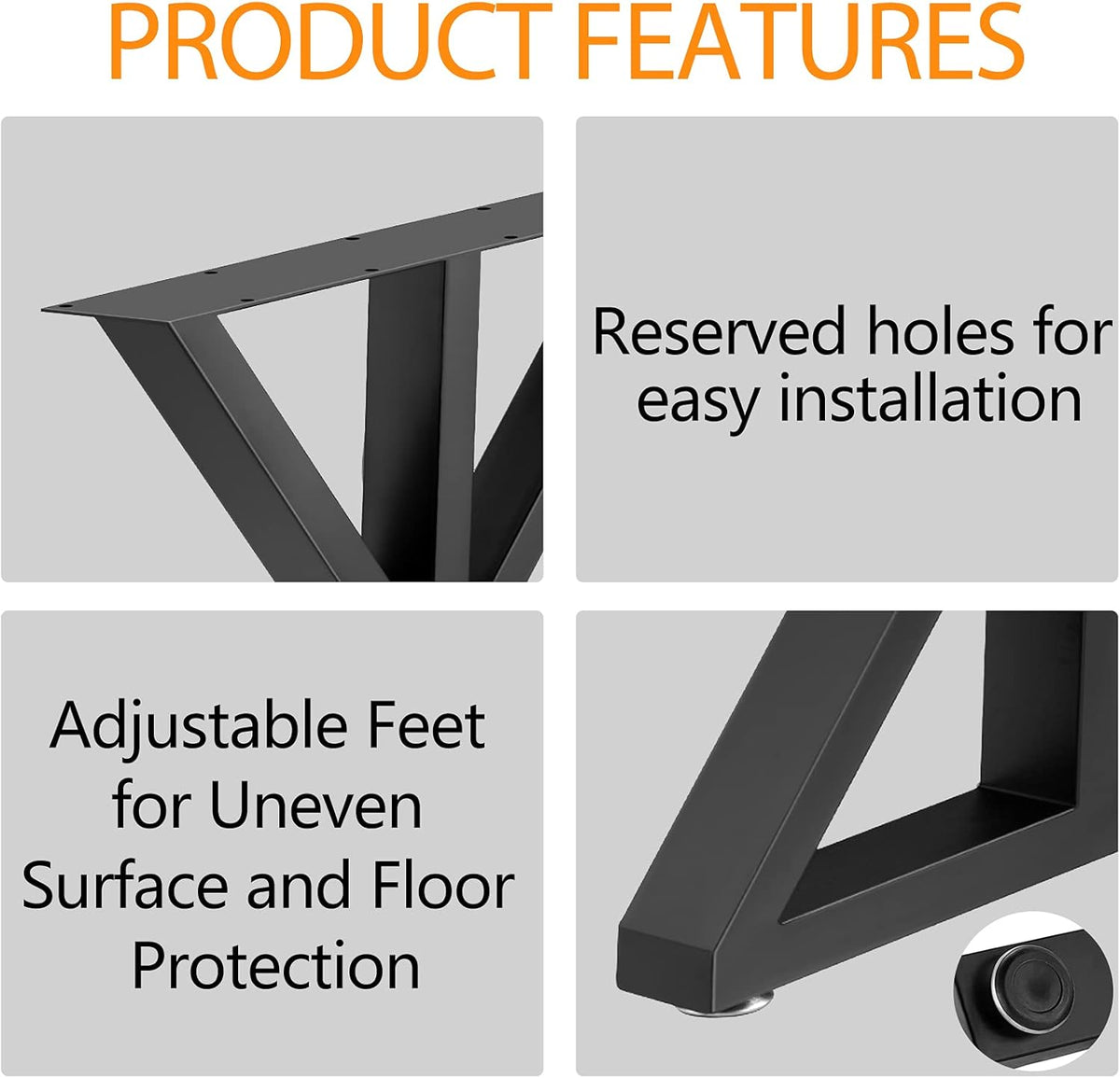 Metal Table Legs X Shape Set of 2 Black Cast Iron H480