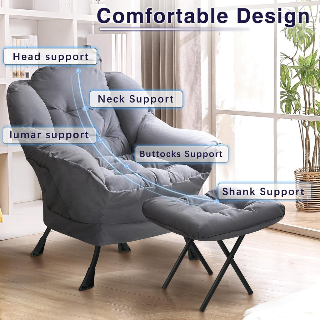 Dark Gray Fabric Accent Lounge Chair with Ottoman N188453
