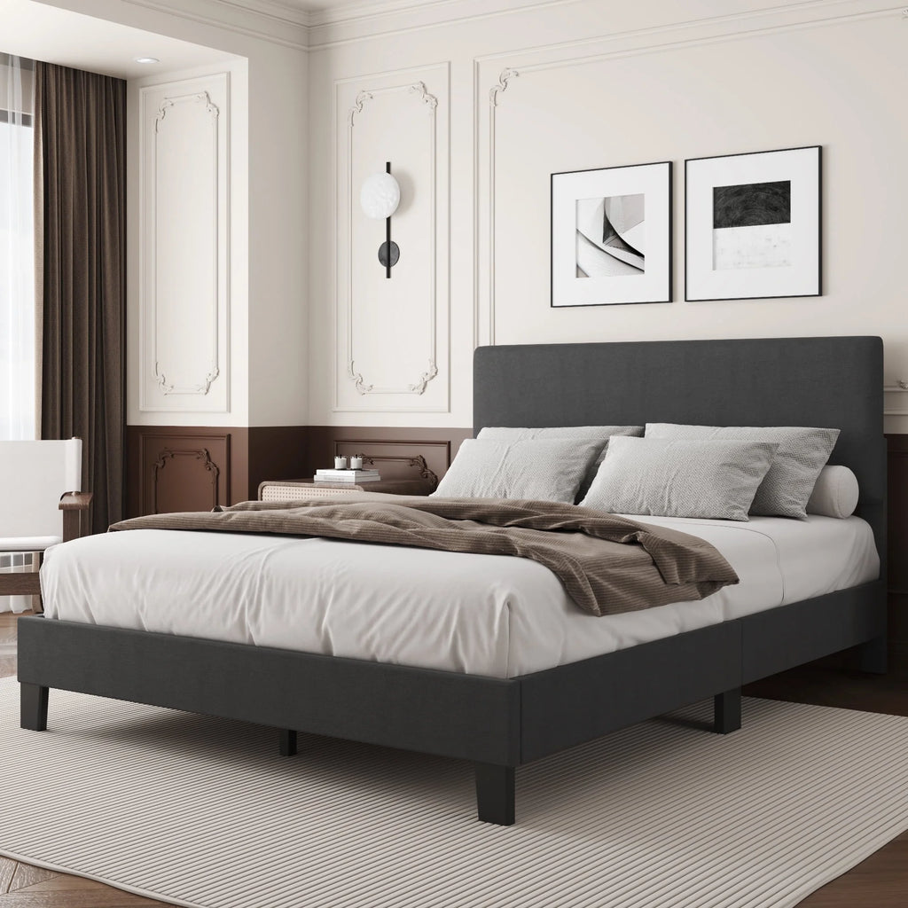 Queen Size Dark Gray Upholstered Bed Frame Q533239
