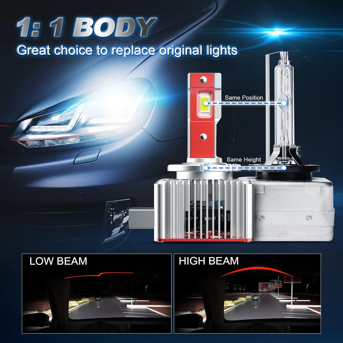 D8S LED Headlight Bulbs 100W 6000K Super White 12000LM Canbus Ready V6488