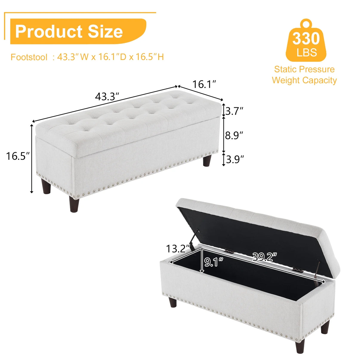 Off-White Linen Upholstered Storage Bench A228404