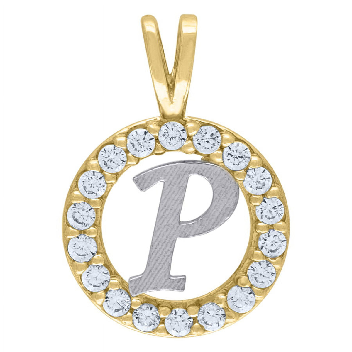 Two Tone Gold CZ Pendant Necklace E468140