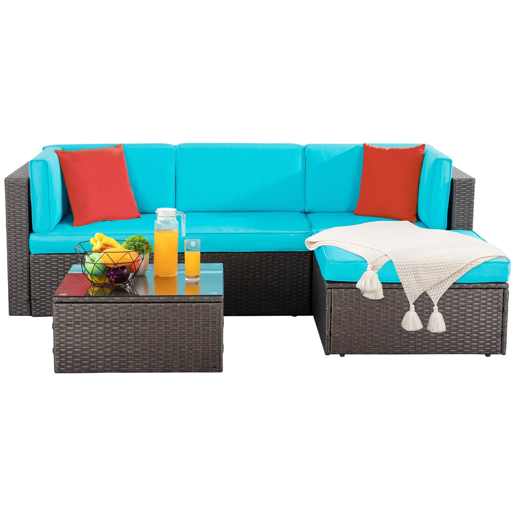 5 Pieces All-Weather PE Rattan Wicker Patio Sofa Set E34780