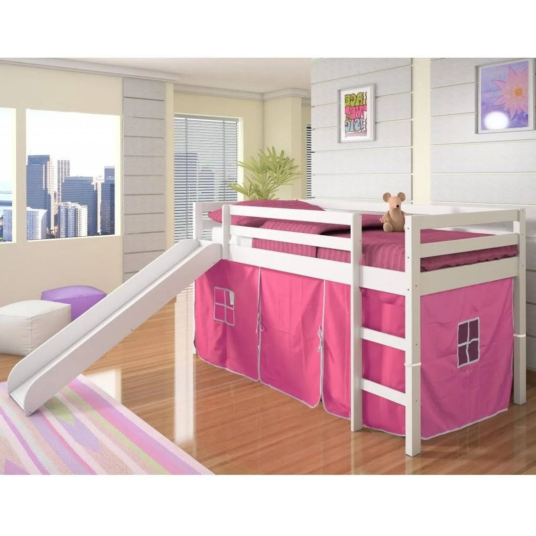 Twin Tent Loft Bed, Espresso/Pink U1087