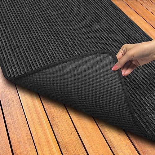 Smokey Black Double-Ribbed Carpet Runner with Skid-Resistant Rubber Backing U402766