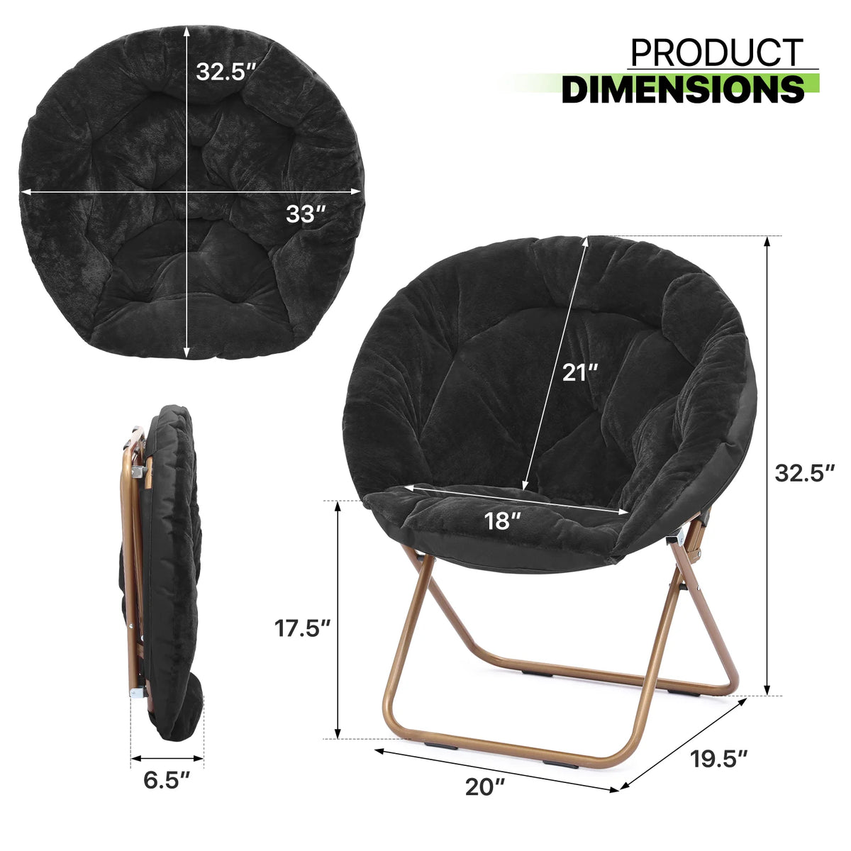 Black Faux Fur Folding Accent Chair with Metal Frame K445170