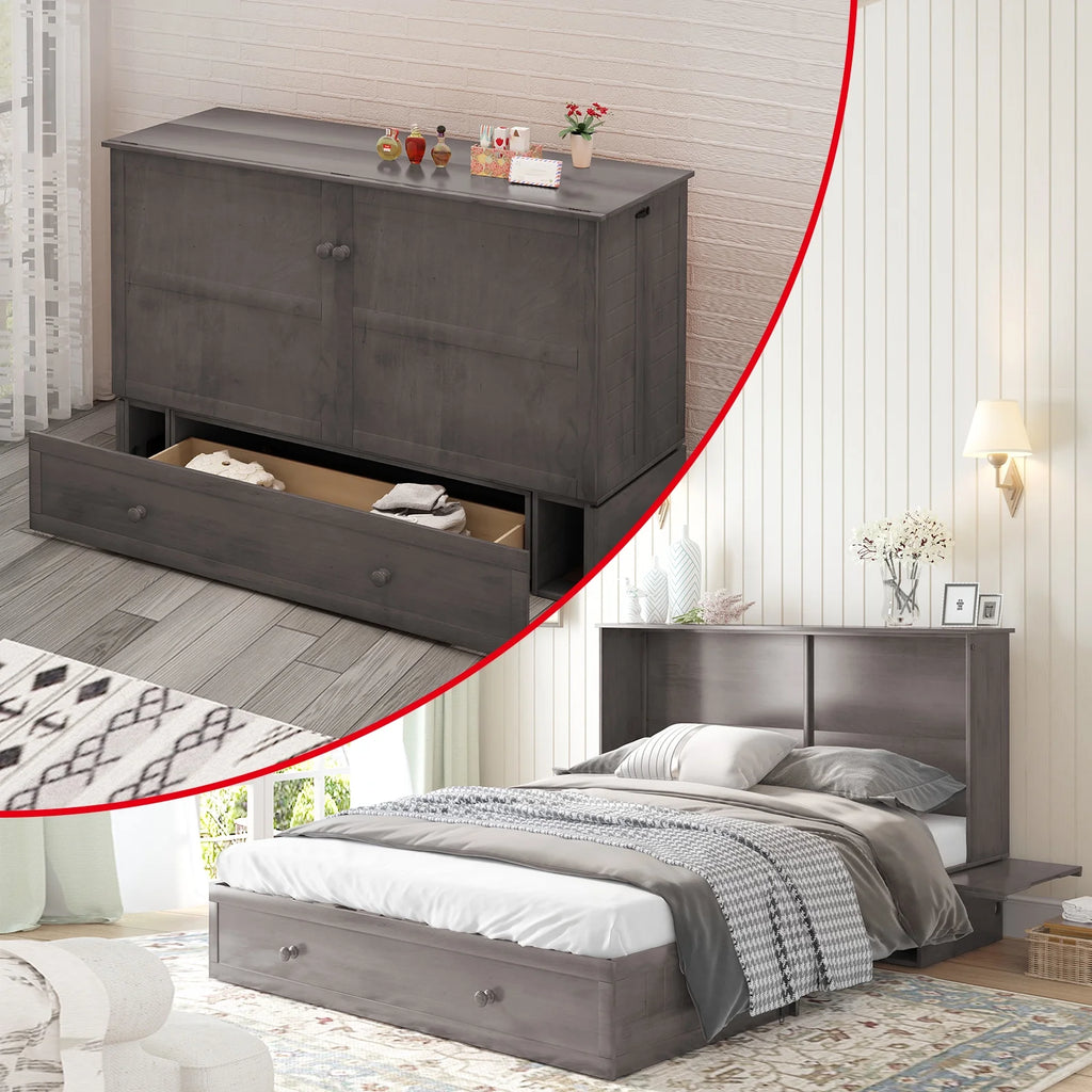 Queen Size Murphy Bed Chest with Foam Mattress X630348