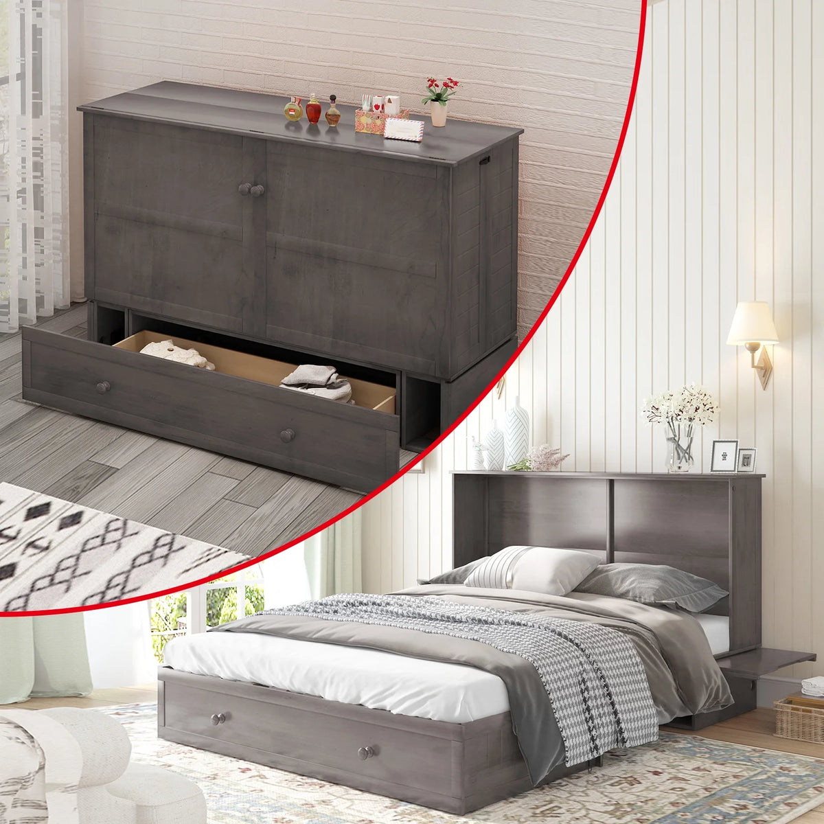 Queen Size Murphy Bed Chest with Foam Mattress X630348